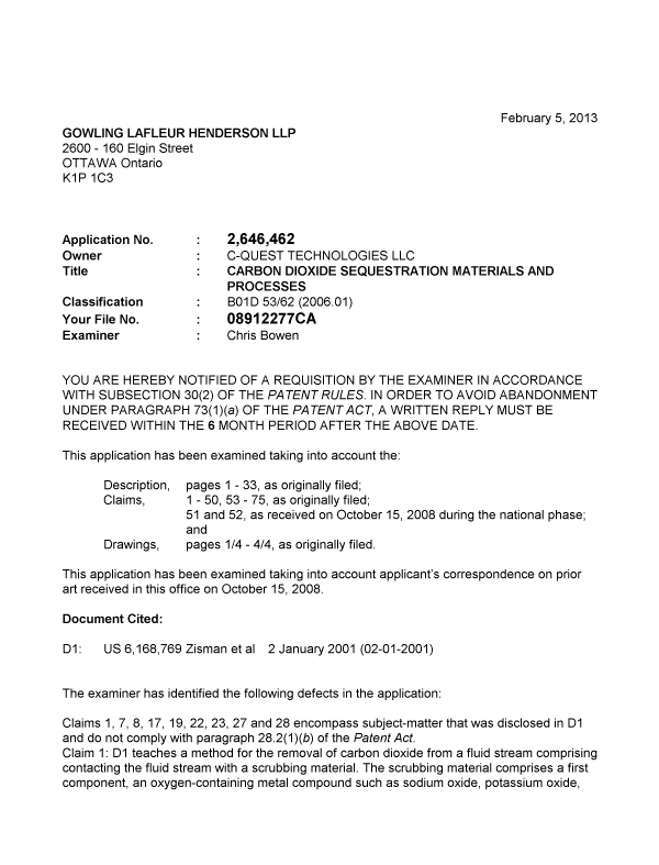 Document de brevet canadien 2646462. Poursuite-Amendment 20130205. Image 1 de 3