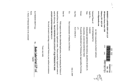 Canadian Patent Document 2646961. Correspondence 20090702. Image 1 of 2