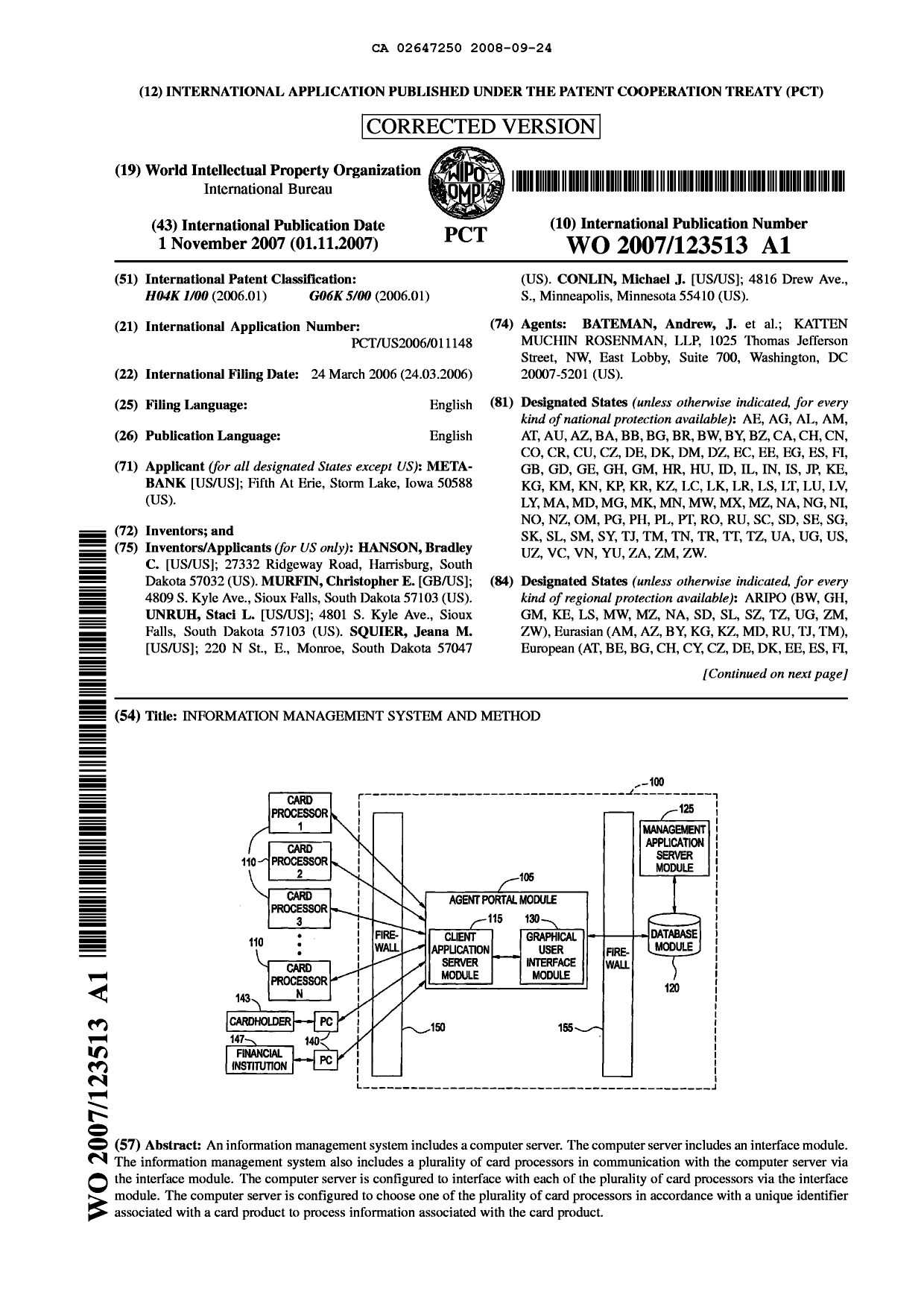 Document de brevet canadien 2647250. Abrégé 20080924. Image 1 de 2