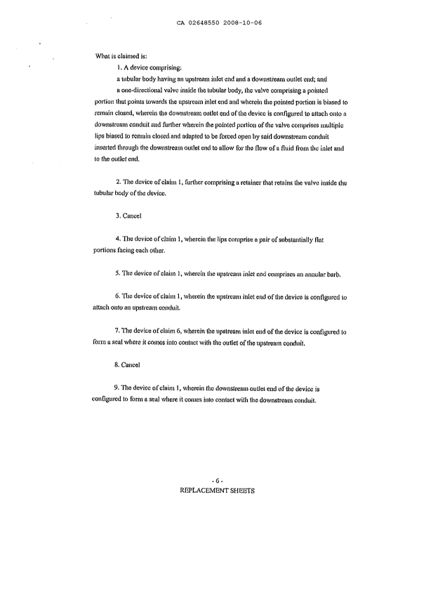 Document de brevet canadien 2648550. Revendications 20071206. Image 1 de 3