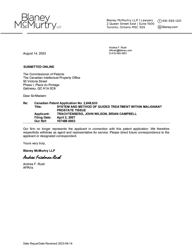 Document de brevet canadien 2648633. Changement de nomination d'agent 20230814. Image 4 de 4