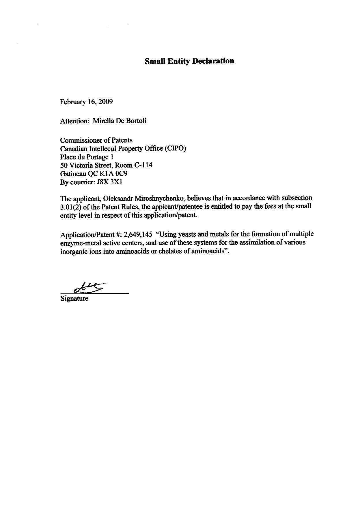 Canadian Patent Document 2649145. Correspondence 20081217. Image 2 of 2