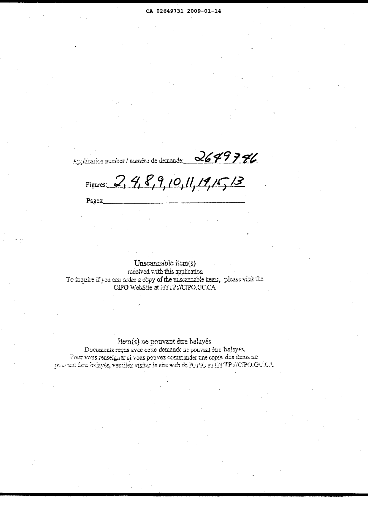 Document de brevet canadien 2649731. Dessins 20090114. Image 1 de 9
