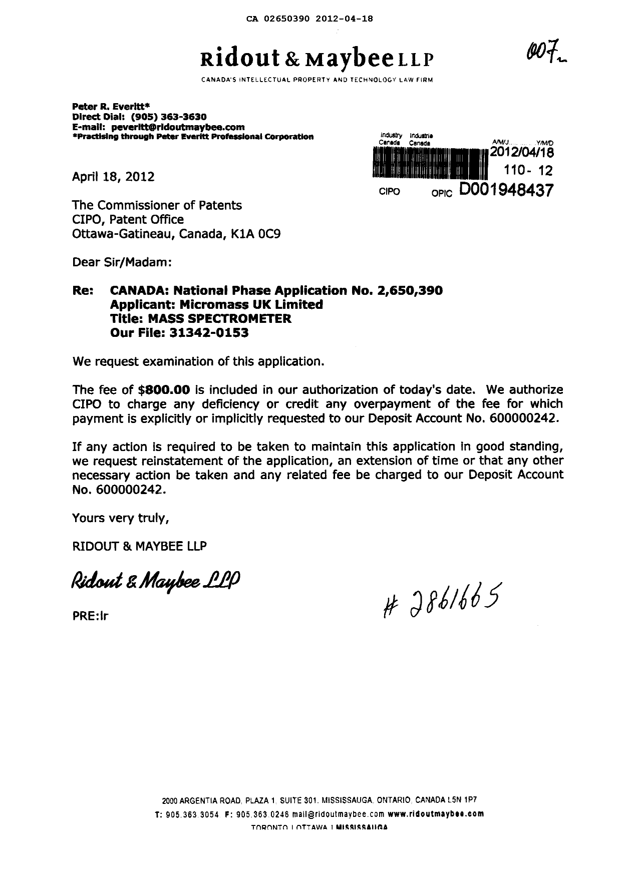 Document de brevet canadien 2650390. Poursuite-Amendment 20120418. Image 1 de 1