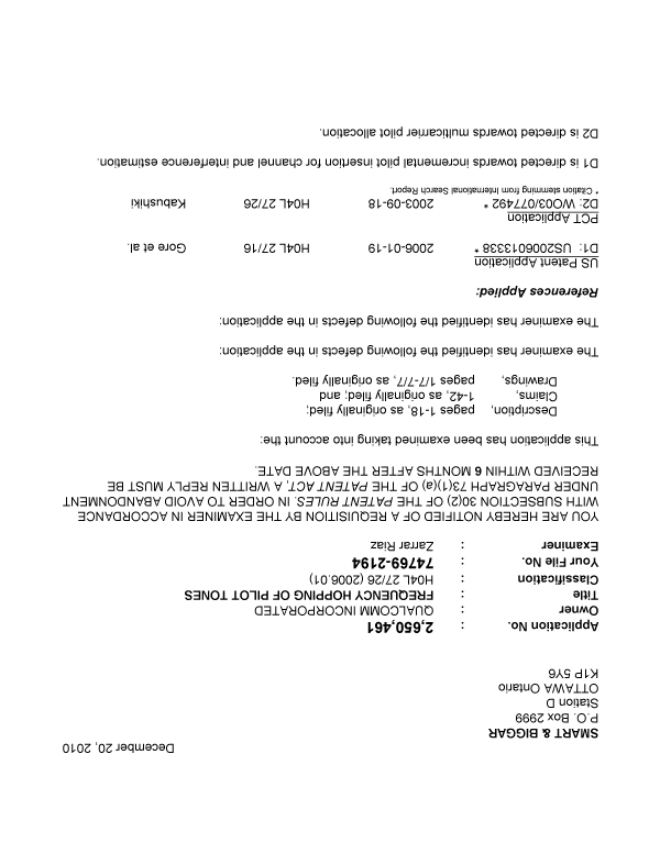 Canadian Patent Document 2650461. Prosecution-Amendment 20101220. Image 1 of 3