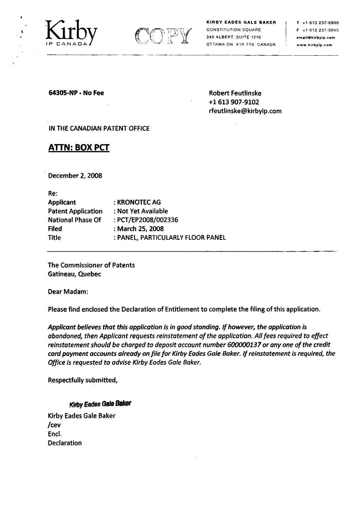 Canadian Patent Document 2650517. Correspondence 20090428. Image 2 of 3