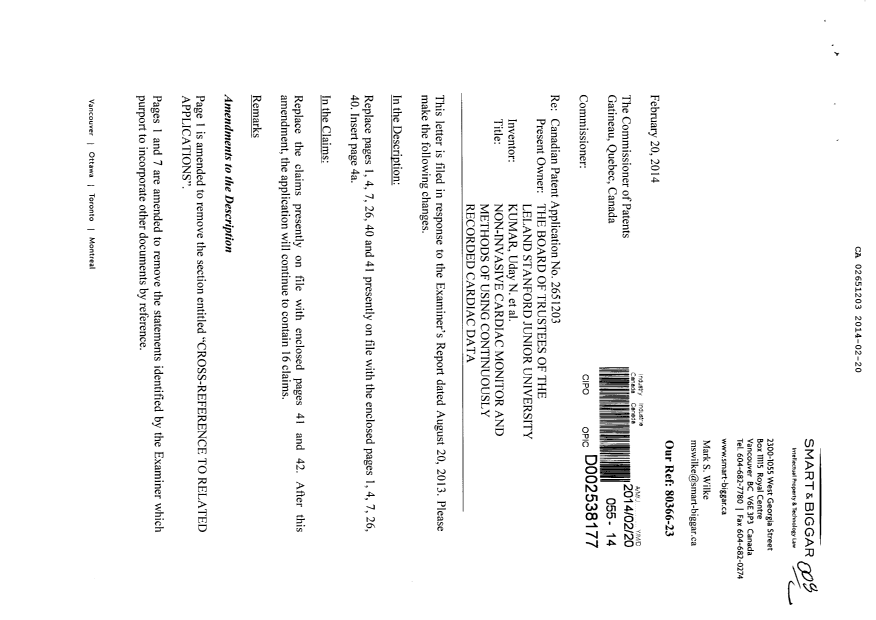 Document de brevet canadien 2651203. Poursuite-Amendment 20131220. Image 1 de 14
