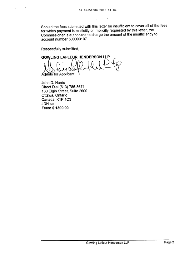Document de brevet canadien 2651306. Cession 20081104. Image 2 de 6
