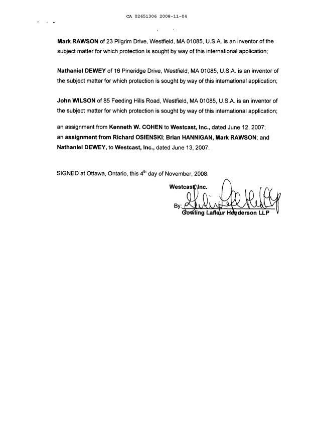 Document de brevet canadien 2651306. Cession 20081104. Image 6 de 6