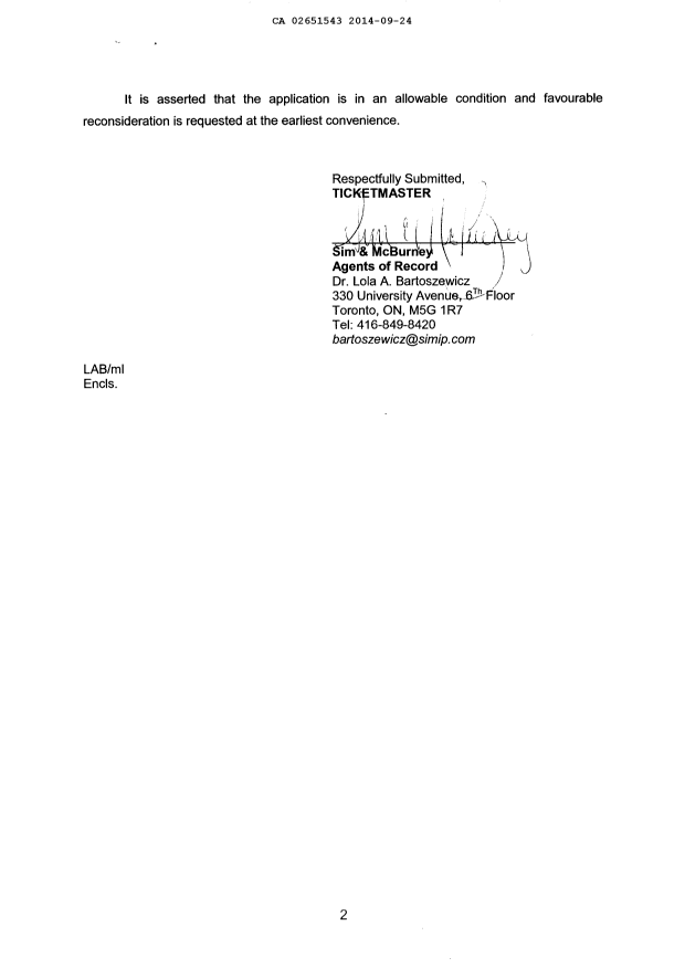 Document de brevet canadien 2651543. Poursuite-Amendment 20140924. Image 2 de 6