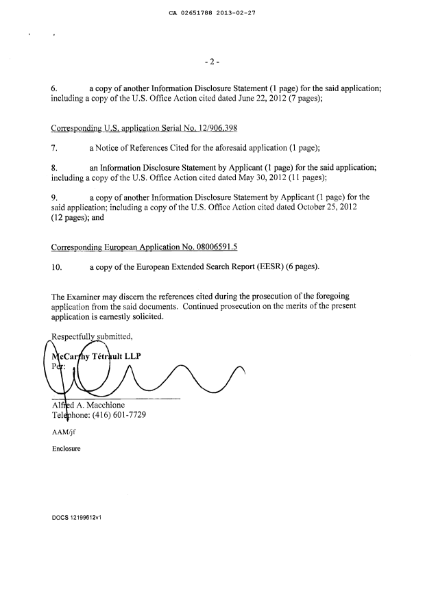 Document de brevet canadien 2651788. Poursuite-Amendment 20130227. Image 2 de 2