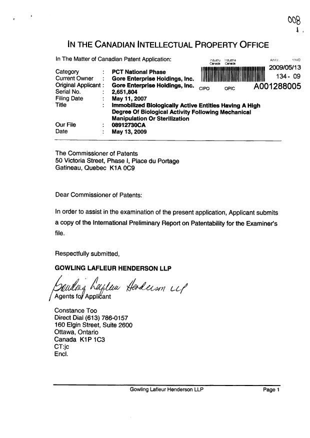 Document de brevet canadien 2651804. Poursuite-Amendment 20090513. Image 1 de 1