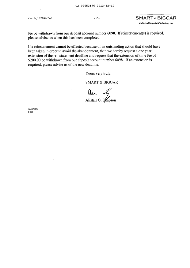 Document de brevet canadien 2652176. Poursuite-Amendment 20121219. Image 2 de 2