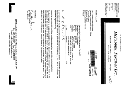 Canadian Patent Document 2652193. Fees 20130121. Image 1 of 1