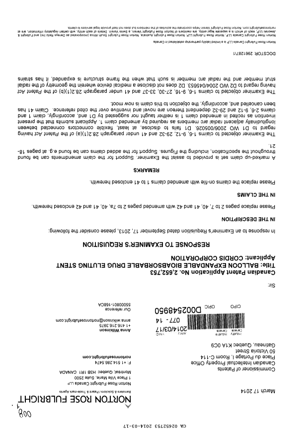 Canadian Patent Document 2652753. Prosecution-Amendment 20131217. Image 1 of 24