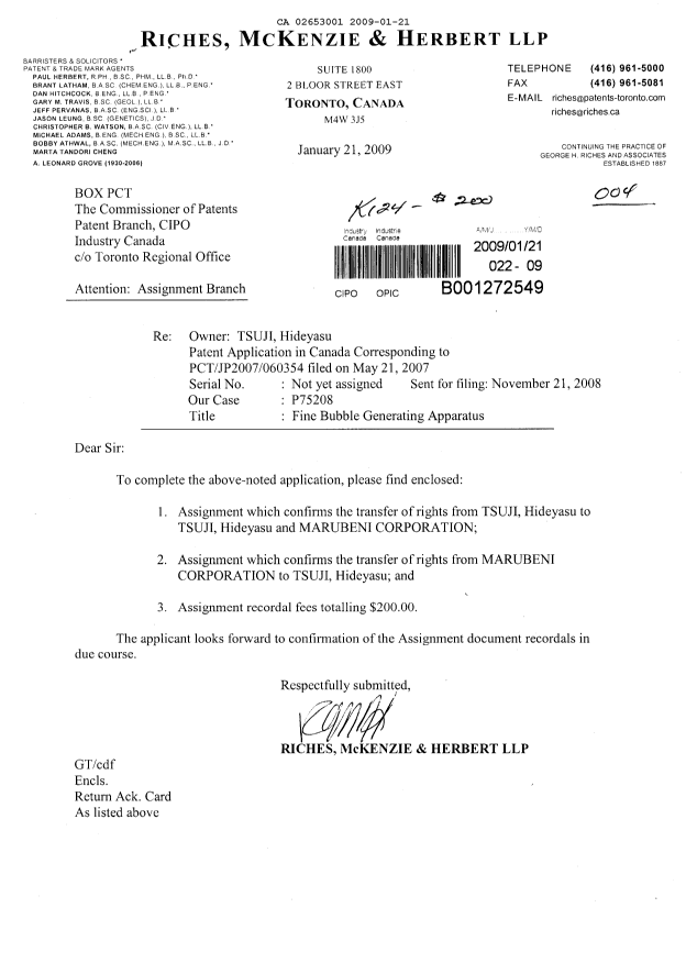 Document de brevet canadien 2653001. Cession 20090121. Image 1 de 4