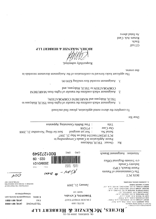 Canadian Patent Document 2653001. Assignment 20090121. Image 1 of 4