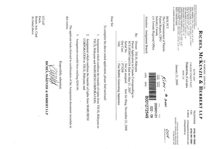 Document de brevet canadien 2653001. Cession 20090121. Image 1 de 4