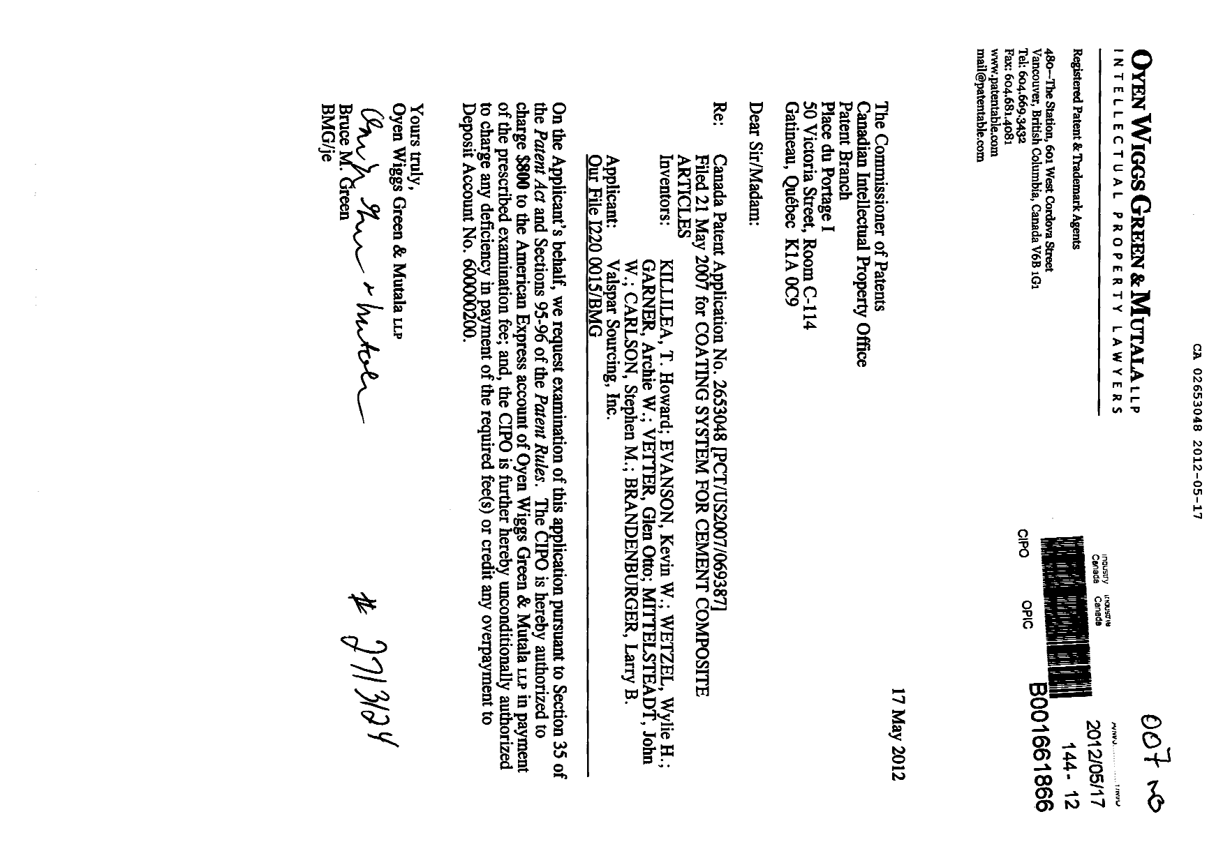 Canadian Patent Document 2653048. Prosecution-Amendment 20120517. Image 1 of 1