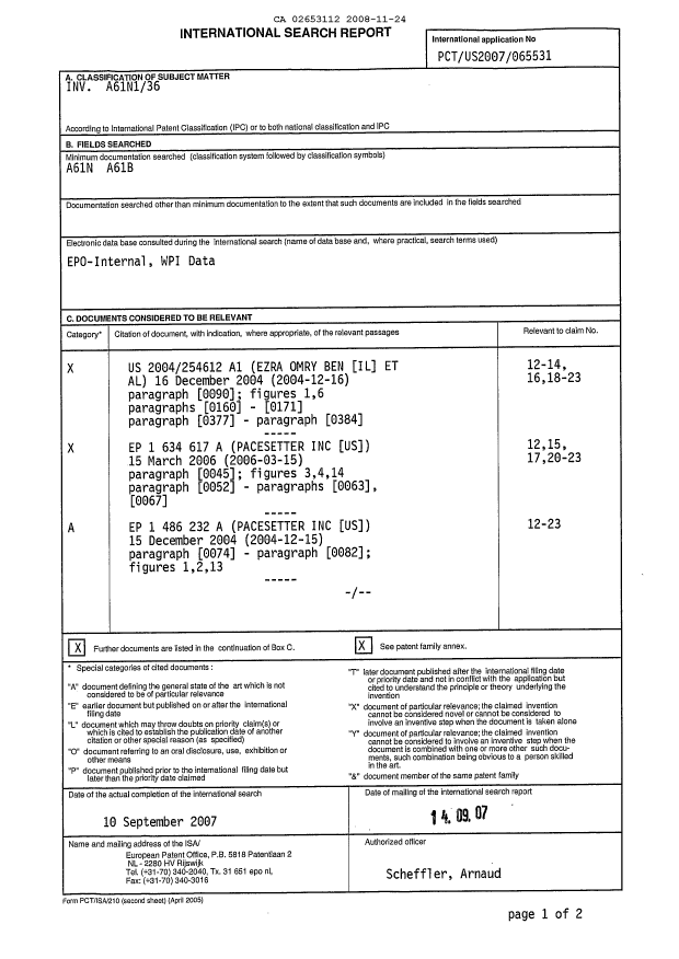 Document de brevet canadien 2653112. PCT 20081124. Image 1 de 4