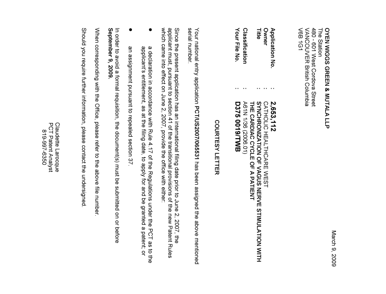 Canadian Patent Document 2653112. Correspondence 20090309. Image 1 of 1
