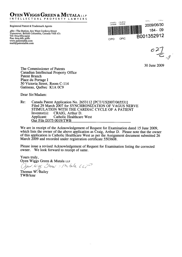 Document de brevet canadien 2653112. Poursuite-Amendment 20090630. Image 1 de 1