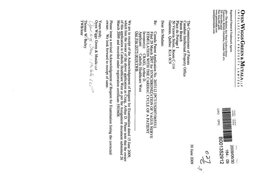 Canadian Patent Document 2653112. Prosecution-Amendment 20090630. Image 1 of 1