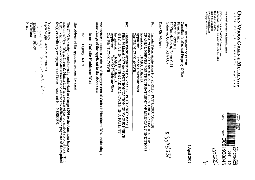 Canadian Patent Document 2653112. Assignment 20120403. Image 1 of 5