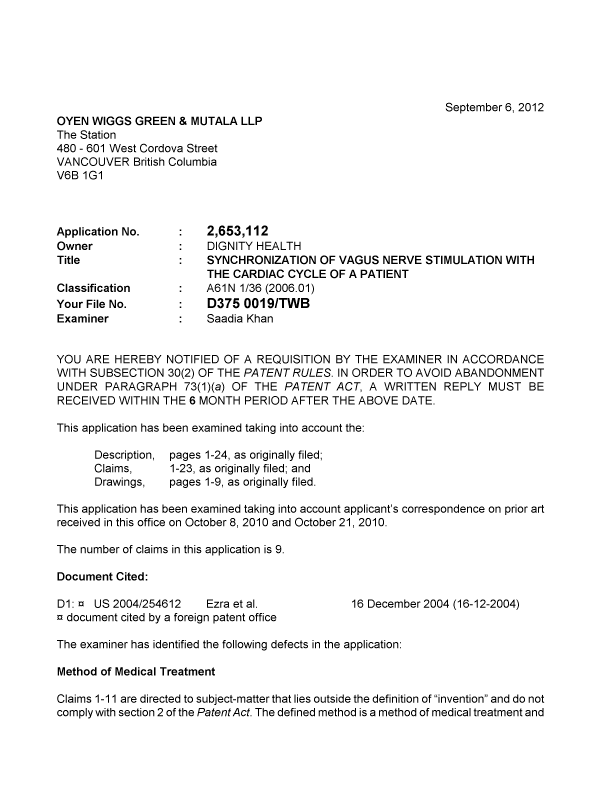 Document de brevet canadien 2653112. Poursuite-Amendment 20120906. Image 1 de 3