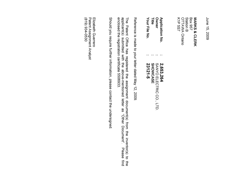 Canadian Patent Document 2653264. Correspondence 20090615. Image 1 of 1