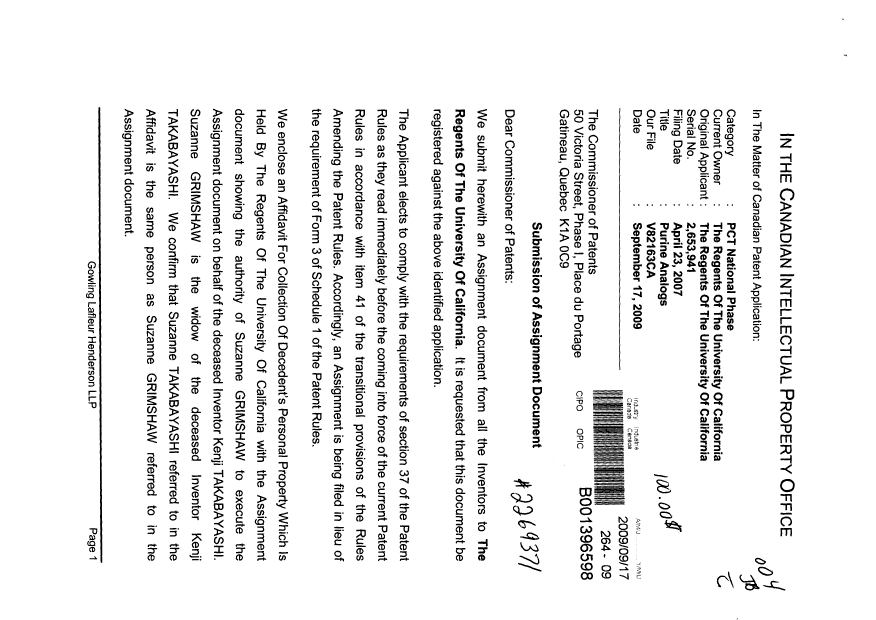 Document de brevet canadien 2653941. Cession 20090917. Image 1 de 8