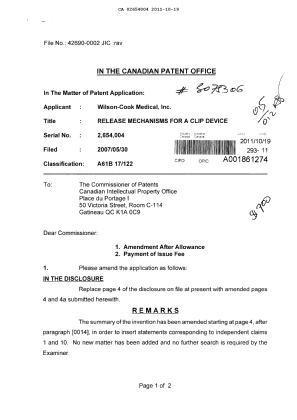 Canadian Patent Document 2654004. Prosecution-Amendment 20101219. Image 1 of 4