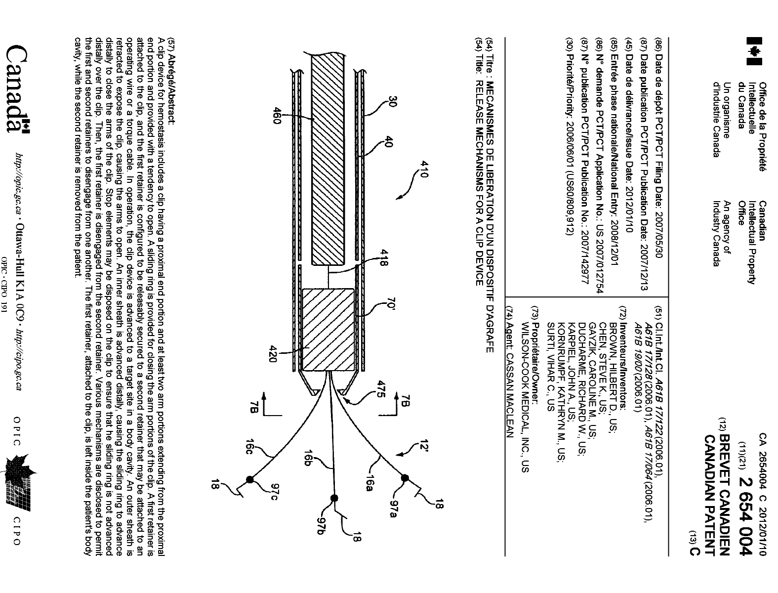 Document de brevet canadien 2654004. Page couverture 20111213. Image 1 de 1