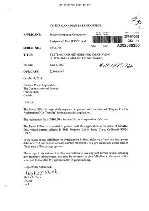 Document de brevet canadien 2654796. Cession 20141009. Image 1 de 9