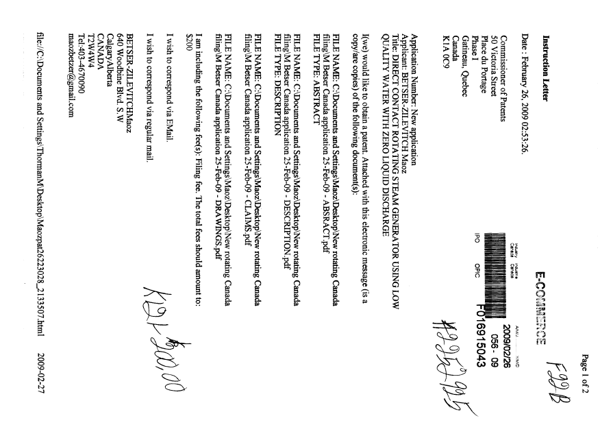 Document de brevet canadien 2655353. Cession 20090226. Image 1 de 3
