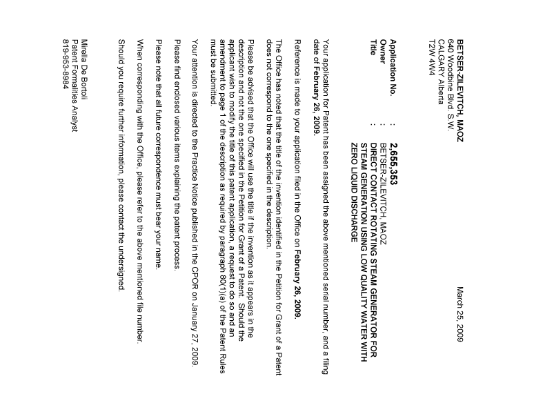 Document de brevet canadien 2655353. Correspondance 20090323. Image 1 de 1