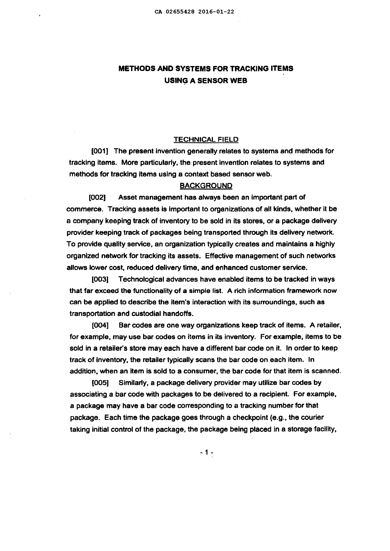 Document de brevet canadien 2655428. Description 20151222. Image 1 de 26