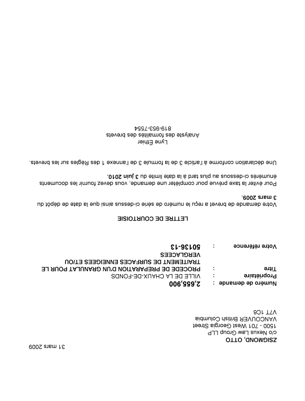 Document de brevet canadien 2655900. Correspondance 20081225. Image 1 de 1