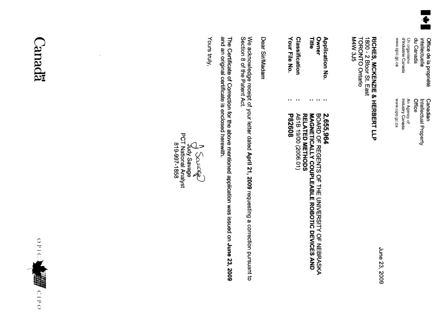 Canadian Patent Document 2655964. Prosecution-Amendment 20090623. Image 1 of 2