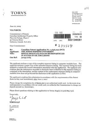Document de brevet canadien 2656022. Correspondance 20090622. Image 1 de 1