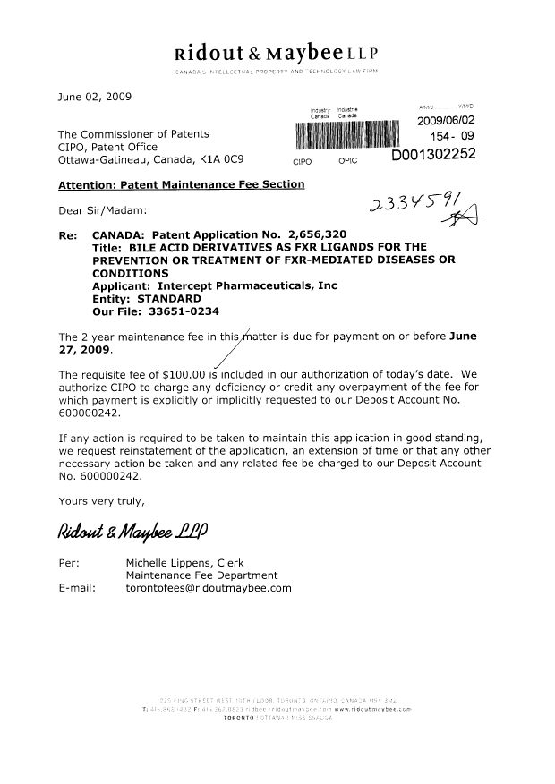 Canadian Patent Document 2656320. Fees 20090602. Image 1 of 1