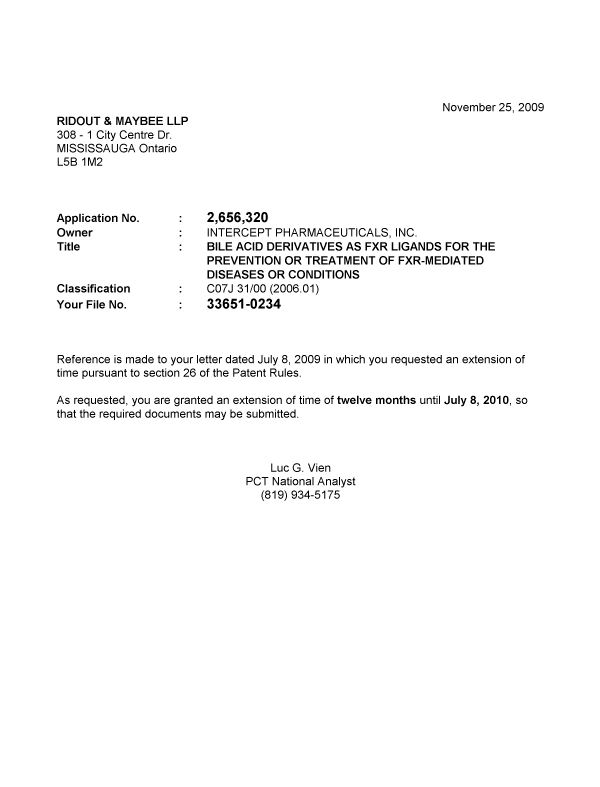 Canadian Patent Document 2656320. Correspondence 20091125. Image 1 of 1
