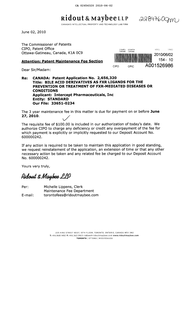 Document de brevet canadien 2656320. Taxes 20100602. Image 1 de 1