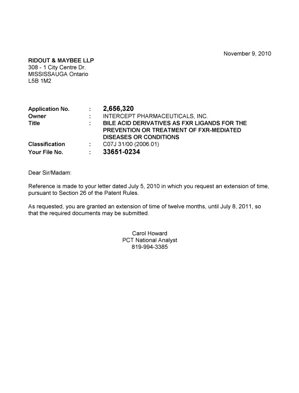 Document de brevet canadien 2656320. Correspondance 20101109. Image 1 de 1