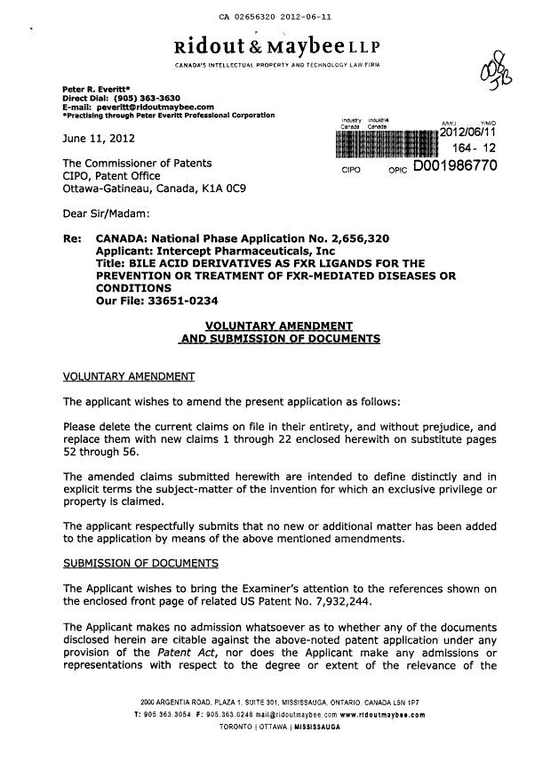 Canadian Patent Document 2656320. Prosecution-Amendment 20120611. Image 1 of 7