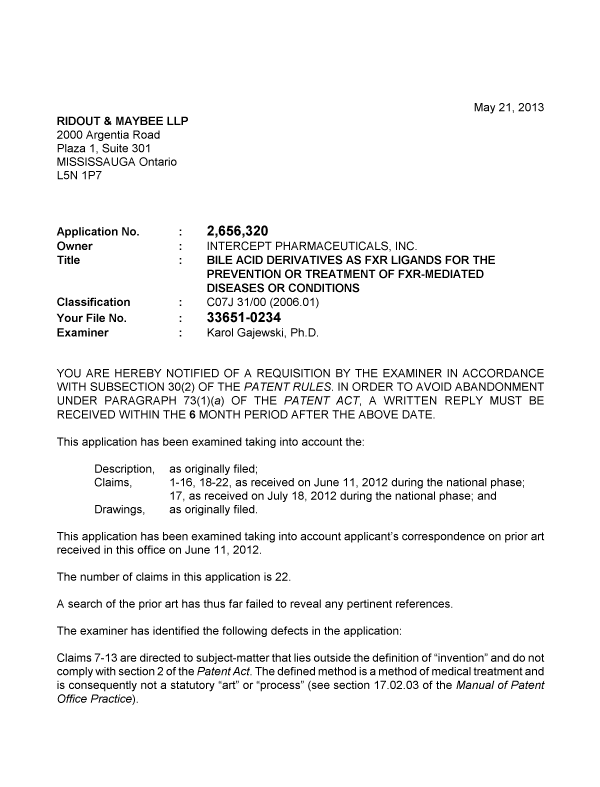 Canadian Patent Document 2656320. Prosecution-Amendment 20130521. Image 1 of 2