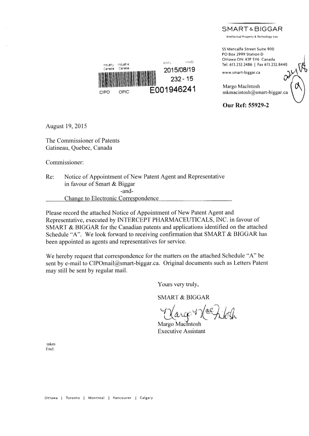 Canadian Patent Document 2656320. Correspondence 20150819. Image 1 of 3