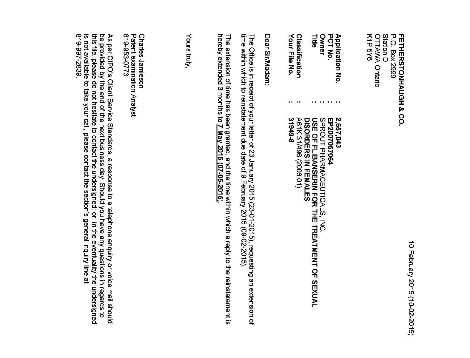 Canadian Patent Document 2657043. Correspondence 20150210. Image 1 of 1