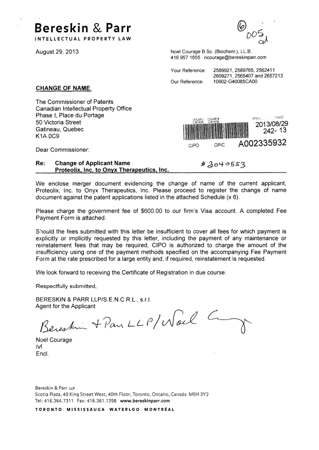 Document de brevet canadien 2657213. Cession 20130829. Image 1 de 10