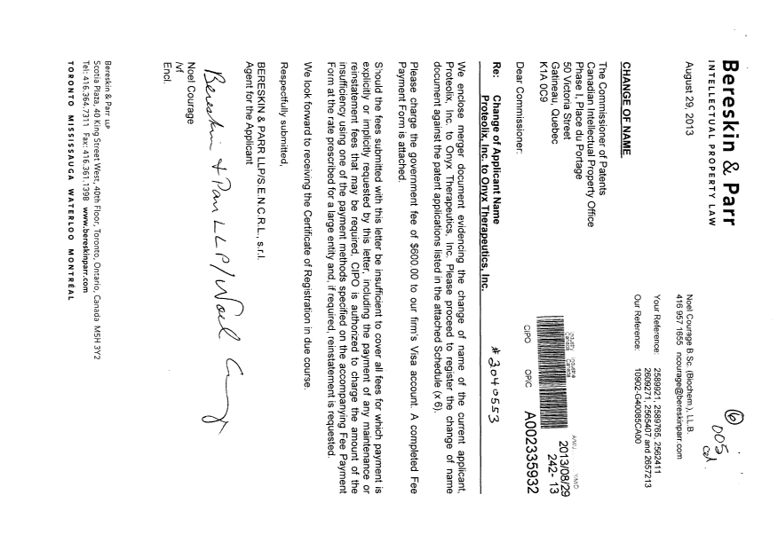 Document de brevet canadien 2657213. Cession 20130829. Image 1 de 10